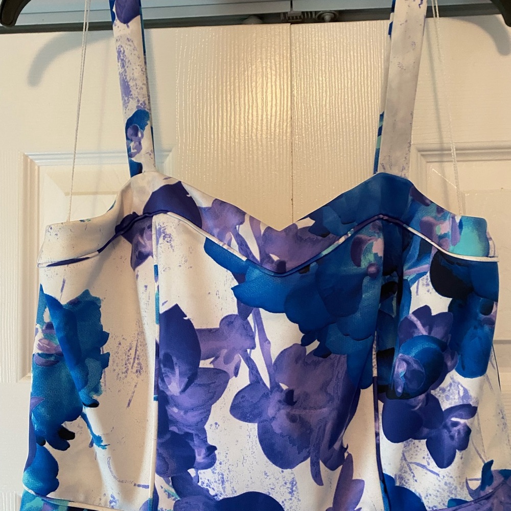 Adrianna Papell Blue Purple Floral Midi Dress